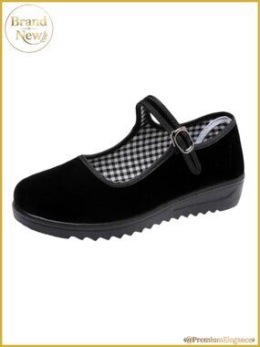 Women's Velvet Mary Jane Flats Non Slip Walking Work Shoes
